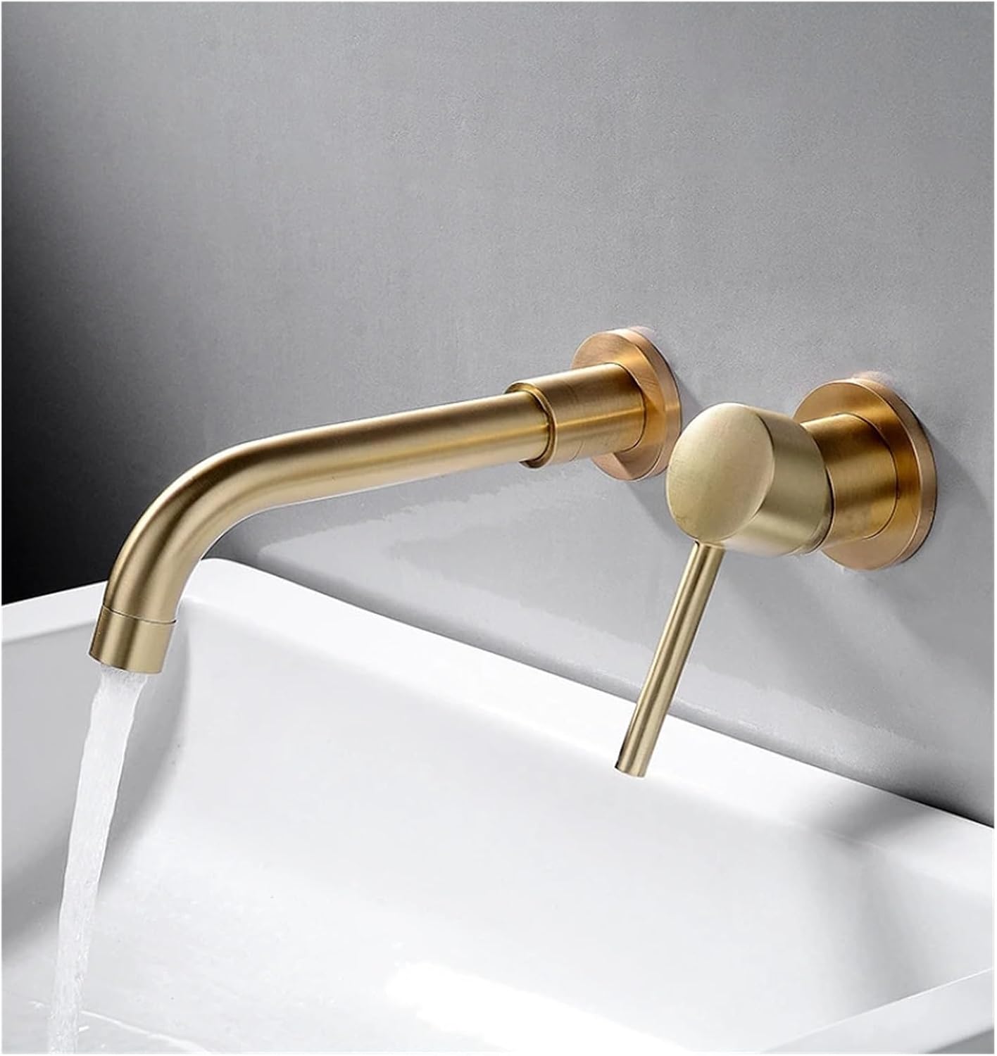 Bathroom Basin Hidden Wall Mounted Sink 360° Rotating Nozzle Bathtub Faucet hot and Cold Mixer (Gold Style2)