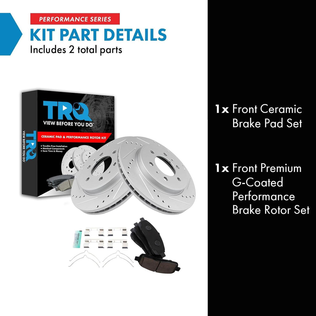 TRQ Performance Front Brake Pad and Rotor Set Ceramic G Coated Drilled Slotted Vented Rotors Compatible with 2009 Ford F-150