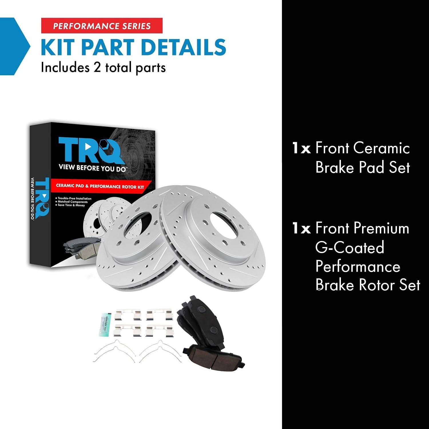 TRQ Performance Front Brake Pad and Rotor Set Ceramic G Coated Drilled Slotted Vented Rotors Compatible with 2009 Ford F-150