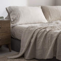Simple&Opulence 100% Pure Linen Sheet Set Twin Size, Natural French Flax Solid Color 3 Pcs Washed Breathable, Farmhouse Bedding (1 Flat Sheet,1 Fitted Sheet,1 Pillowcase)-Embroidery Linen