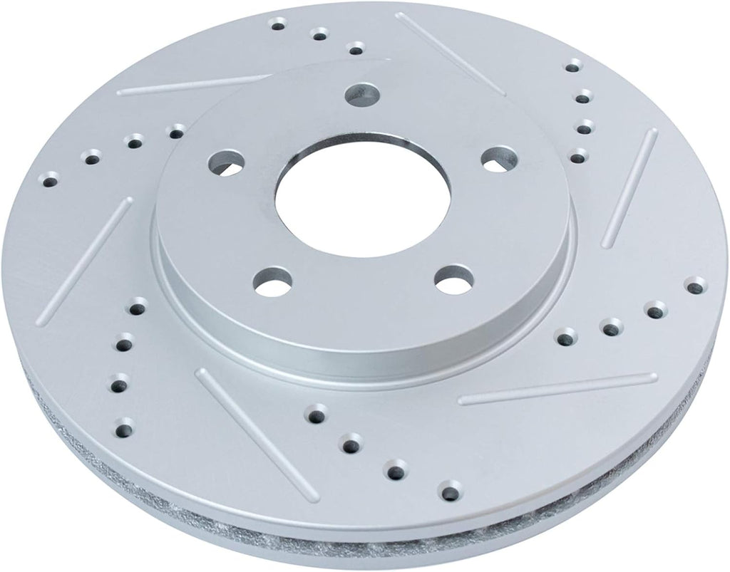 TRQ Performance Front Brake Pad and Rotor Kit Caliper Ceramic Vented Slotted Drilled G-Coated Compatible with 2006-2011 Chevrolet HHR