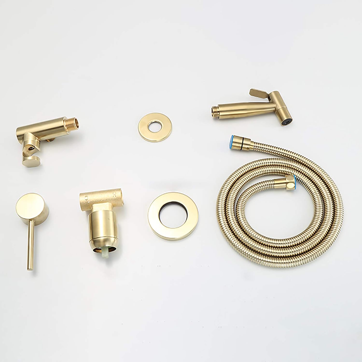Handheld Bidet Sprayer for Toilet, Brushed Gold Wall Mounted Bathroom Cloth Diaper Set with Cold and Hot Water, Brass Kit for Personal Hygiene