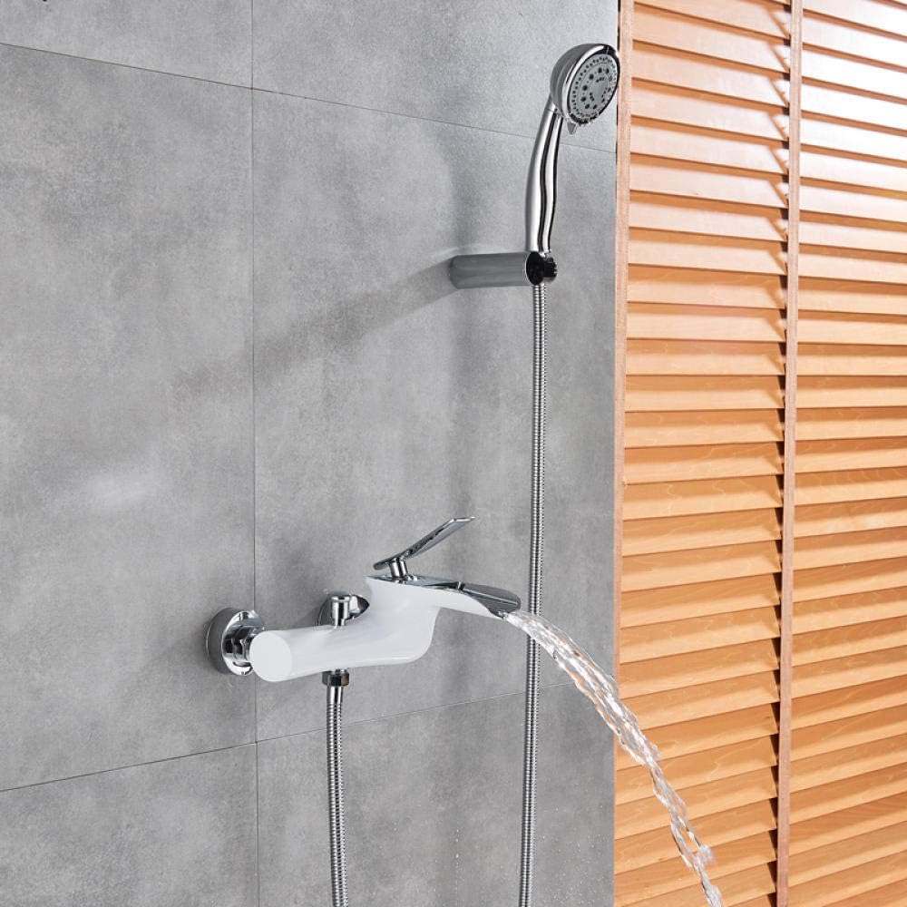 Bathroom Sink Taps Shower Faucet Chrome White Wall Mounted Waterfall Spout Tub Mixer Tap Handheld Head Waterfall Bathroom Hot Cold Water Faucet-Basin and Shower (Only Shower Tap)