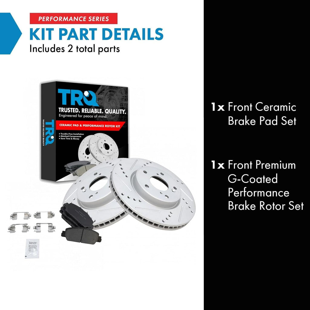 TRQ Performance Front Ceramic Brake Pad and Rotor Set Drilled Slotted Compatible with 13-17 Honda Accord EX EX-L Sport Touring 18-20 Honda Accord EX EX-L LX L4 1.5L 16-22 HR-V
