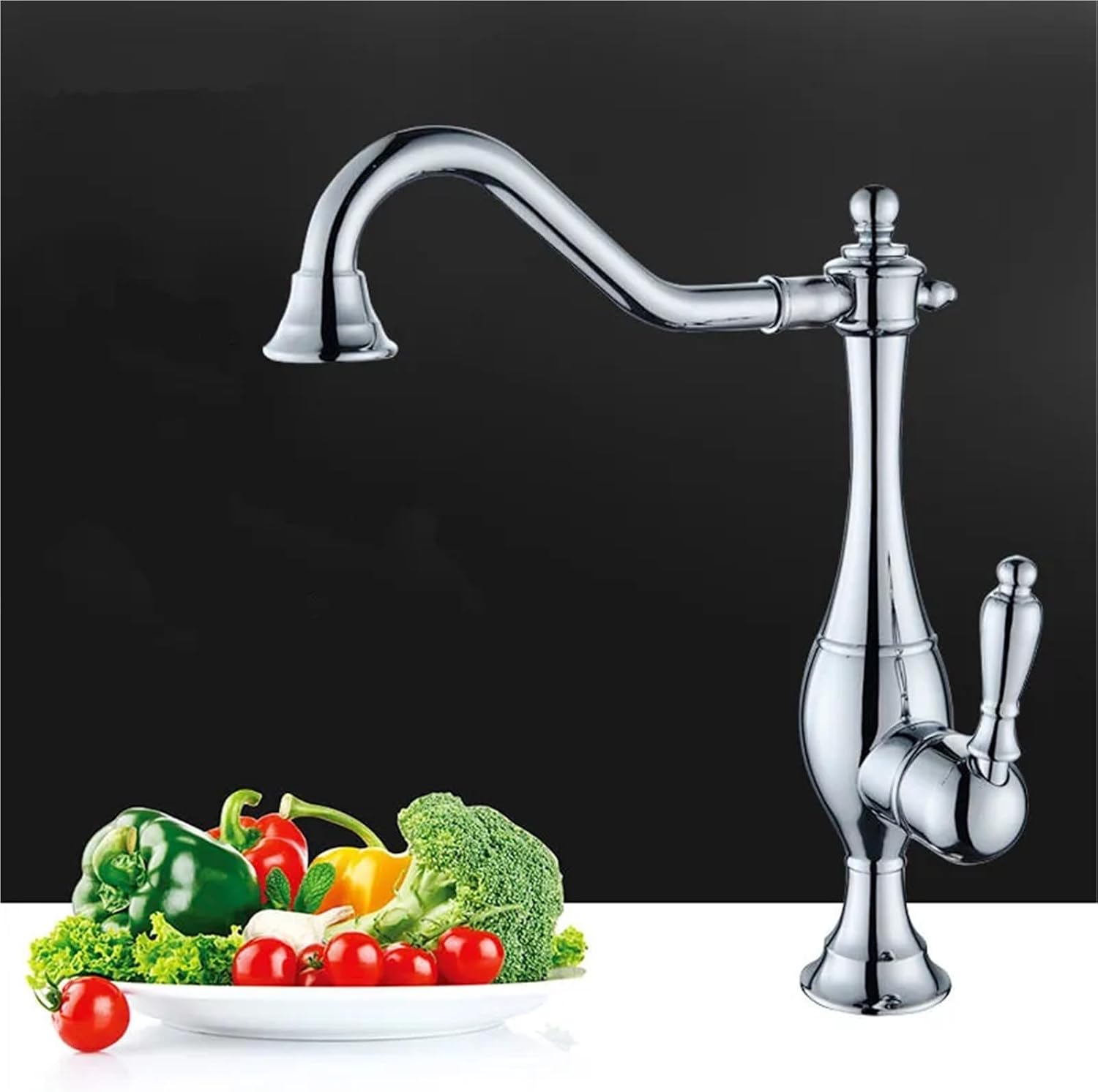 Kitchen Mixer Faucets Hot & Cold Solid Brass Sink Water Taps Single Handle Deck Mounted Crane Vessel(Chrome)