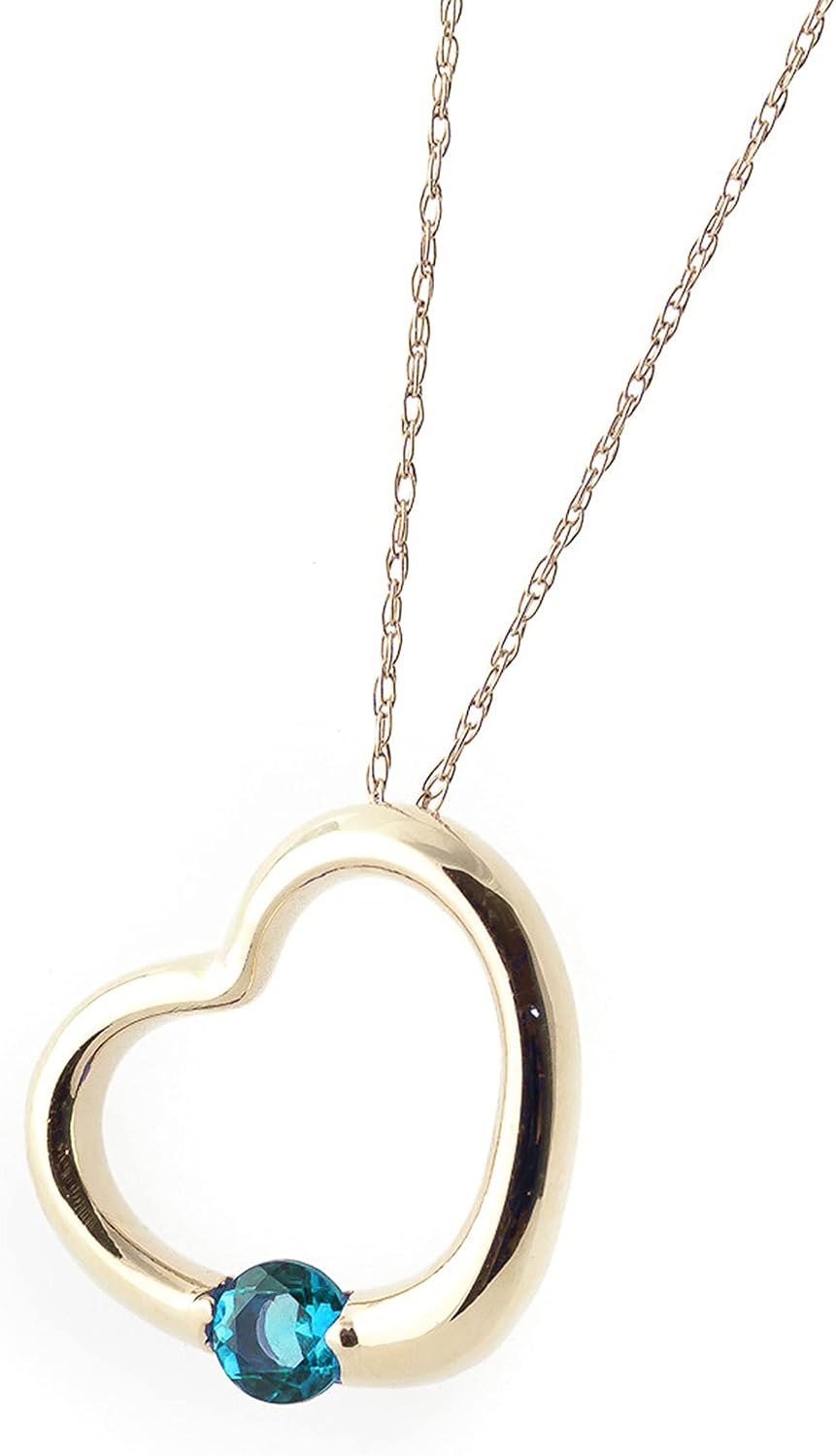 Galaxy Gold GG 14K Gold Open Heart with Genuine Blue Topaz Pendant Necklace
