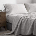 Simple&Opulence 100% Pure Linen Sheet Set Queen Size, Natural French Flax Solid Color 4 Pcs Washed Breathable, Farmhouse Bedding (1 Flat Sheet,1 Fitted Sheet,2 Pillowcases)-Embroidery Grey
