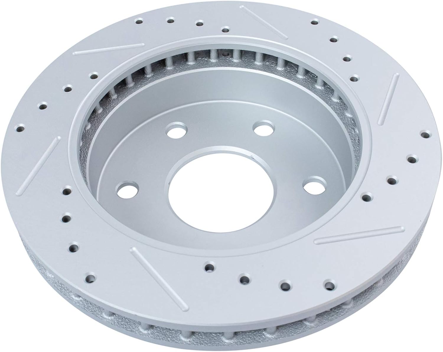 TRQ Performance Front Ceramic Brake Pad and Rotor Set Coated Drilled Slotted Compatible with 95-99 GMC Yukon 4 Wheel Drive with 295 mm Diameter Front Rotors