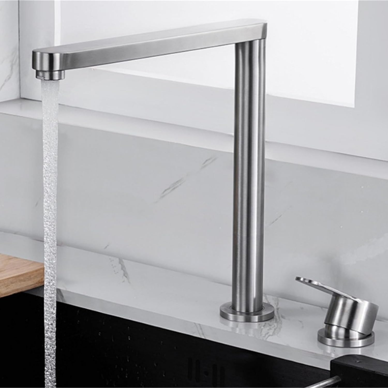 Kitchen Faucet Single Handle Two Hole Hidden Lifting Faucet Invisible Black Sink Tap Cold Hot Water Mixer 360 Rotating(Black)