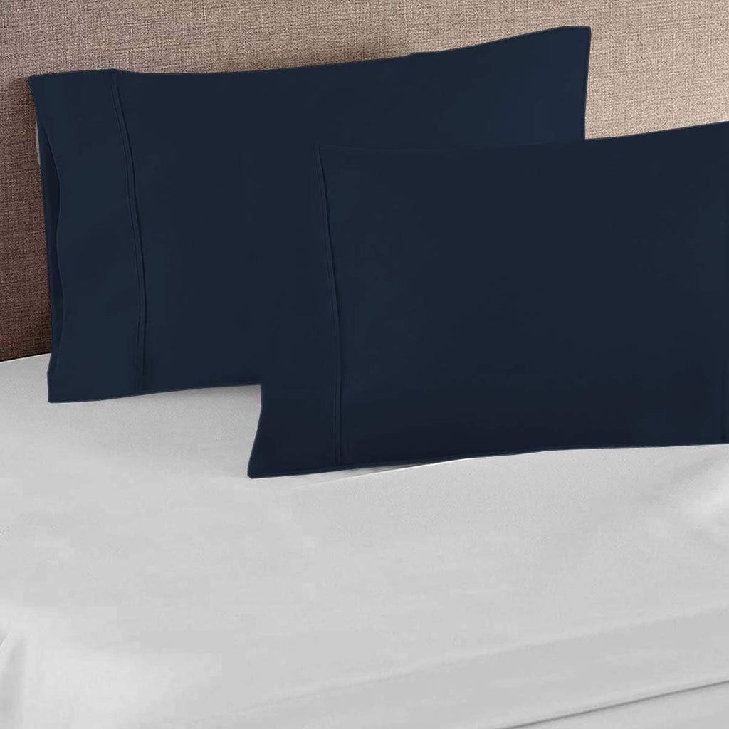 Pure 1000 Thread Count Egyptian Cotton- Sateen Weave- Olympic Queen(66' X 80') Navy Blue Sheet Set - 4-Piece 14'-18' Inches Standard Drop Length Elastic Bounded