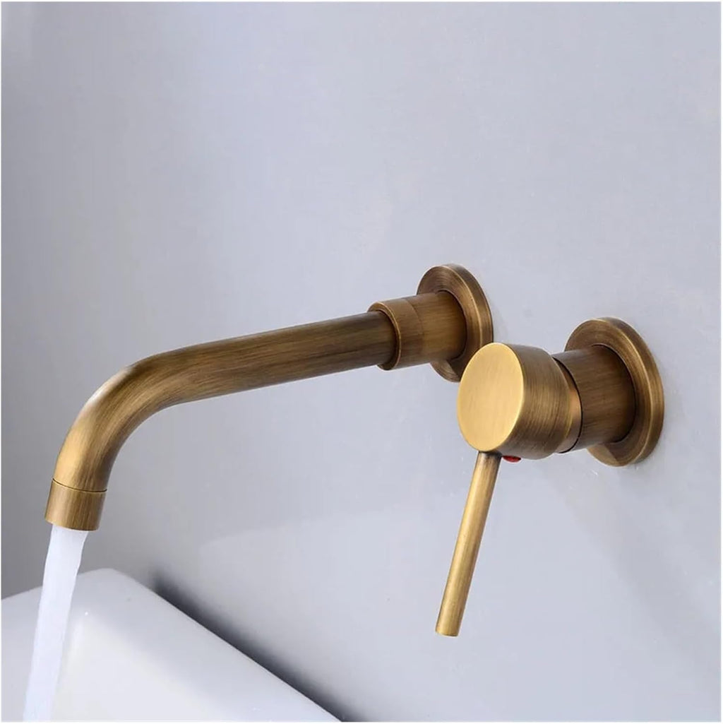 Bathroom Basin Hidden Wall Mounted Sink 360° Rotating Nozzle Bathtub Faucet hot and Cold Mixer (Gold Style2)