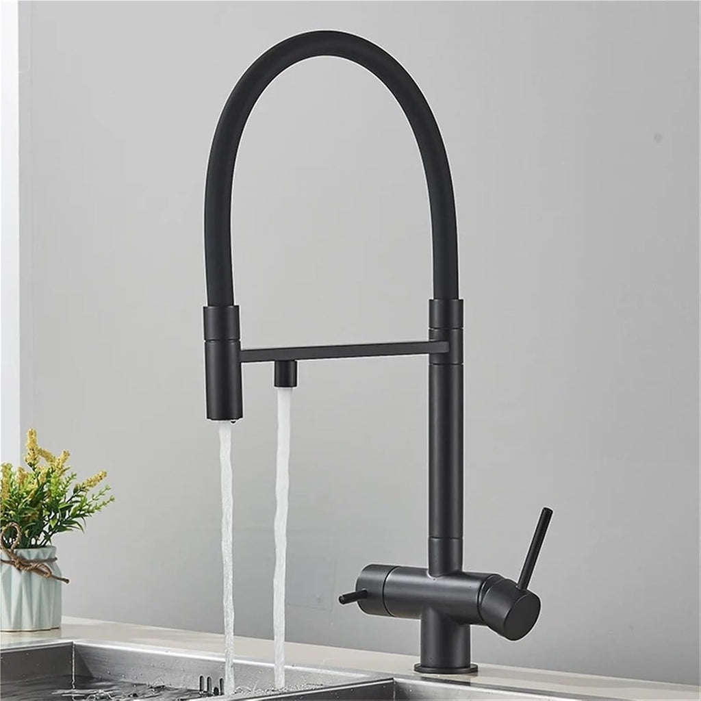 Filtered Kitchen Faucet Pull Out Spray Kitchen Purified 360 Rotation 3 Ways Sink Drink Water Faucet(Black)