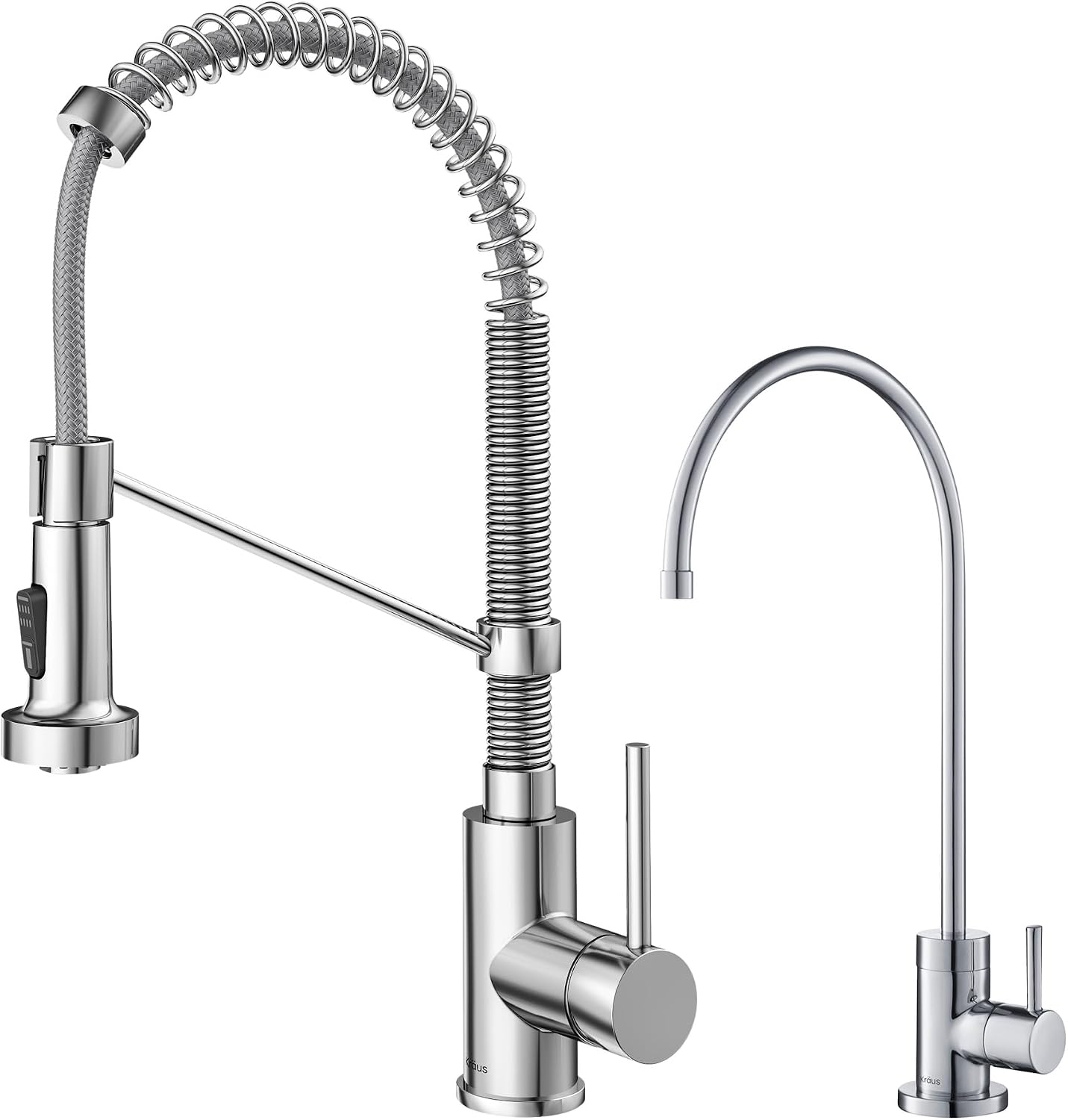 KRAUS Bolden Commercial Style Pull-Down Kitchen Faucet and Purita Water Filter Faucet Combo in Chrome, KPF-1610-FF-100CH