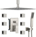 DASAN Full Body Shower System with 6 PCS Body Spray Jets & 12'' Rain Shower Head & Handheld, Ceiling Mount Rain Shower System Brushed Nickel Shower Faucets Sets Complete with Valve, SA-SS03ABN-S12C