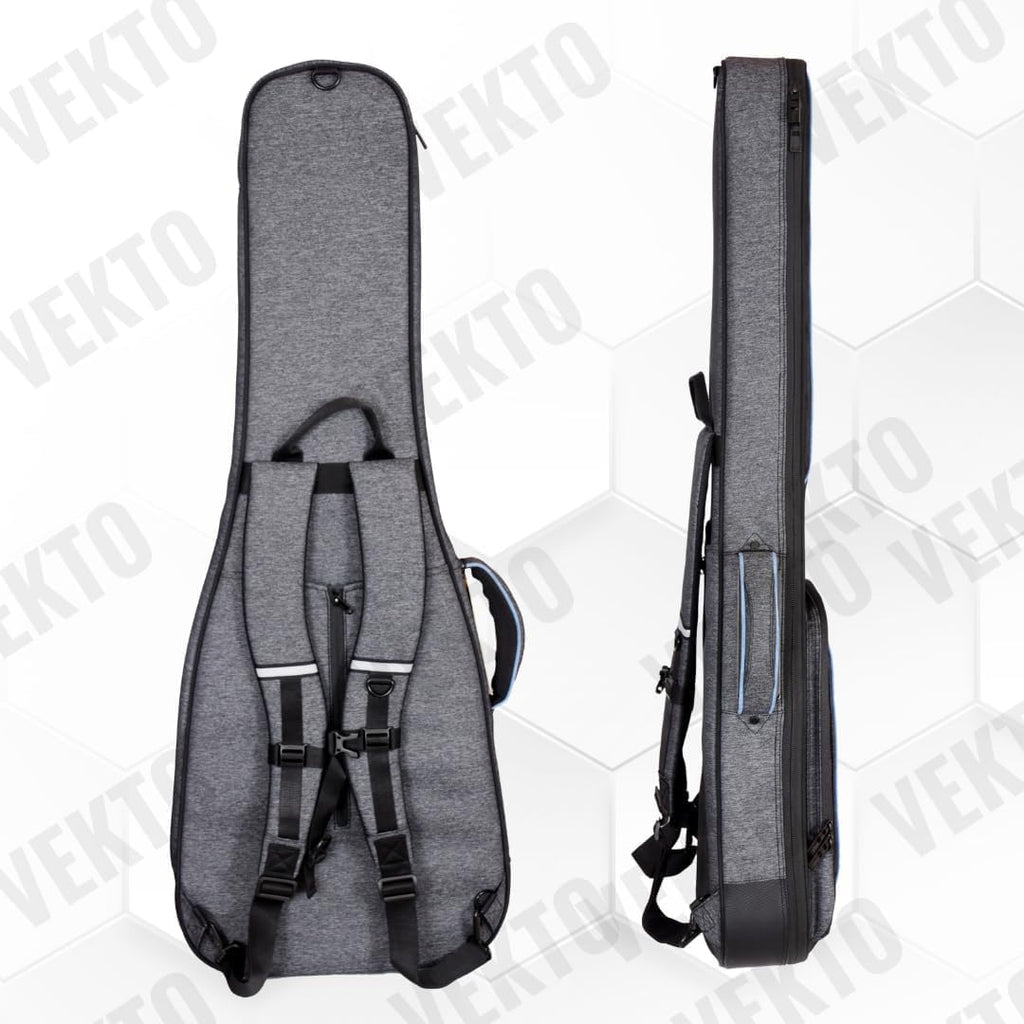 VEKTO Acoustic Guitar Gig Bag 41 Inch 28mm Padded, Hideaway Backpack StrapsPremium Grey-Blue Fabric, Spacious Compartments, Detachable Neck Cushion Grey Blue