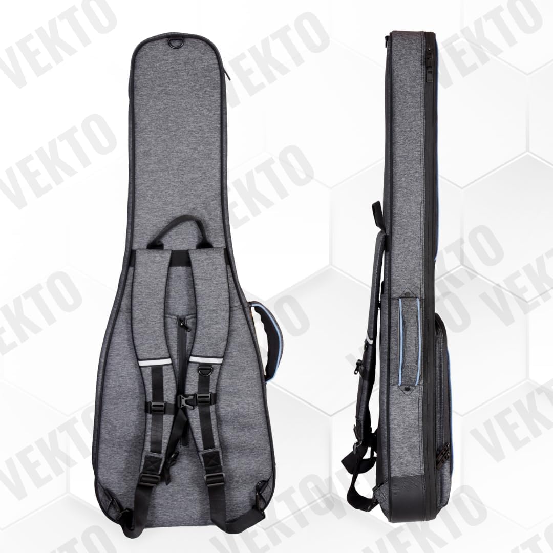 VEKTO Acoustic Guitar Gig Bag 41 Inch 28mm Padded, Hideaway Backpack StrapsPremium Grey-Blue Fabric, Spacious Compartments, Detachable Neck Cushion Grey Blue