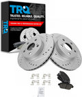 TRQ Performance Front Brake Pad and Rotor Set Ceramic Drilled Slotted Coated Rotors Compatible with 2004-2009 Toyota Prius