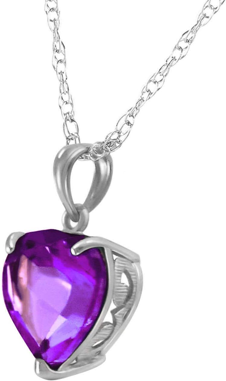 Galaxy Gold GG 3.1 Carat 14k Solid Gold Necklace with Natural Heart Shaped 10 mm Amethyst