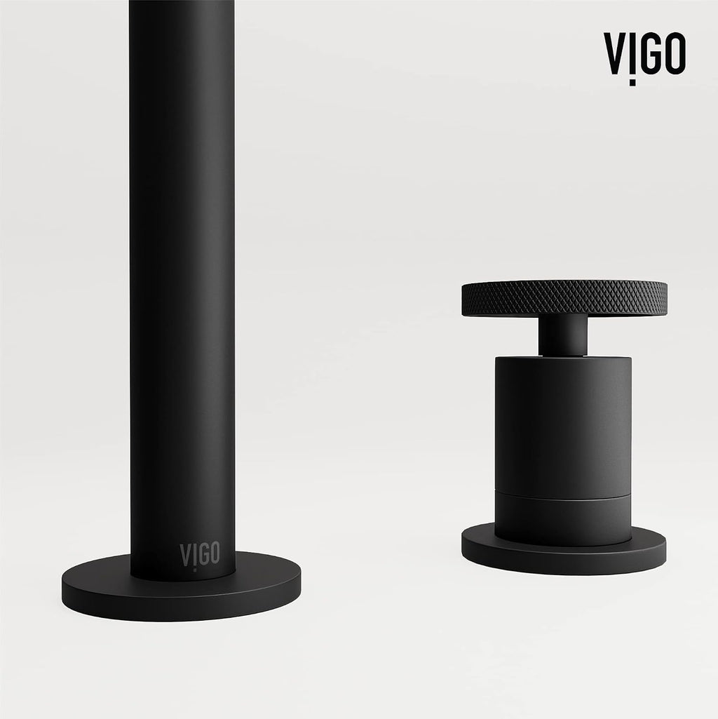 VIGO Cass Two-Handle Three-Hole Mount Widespread Bathroom Sink Faucet, 8-Inch, Matte Black, Modern Design, Solid Brass, 1.2 GPM WaterSense & Ceramic Disc Valve, Corrosion-Resistant