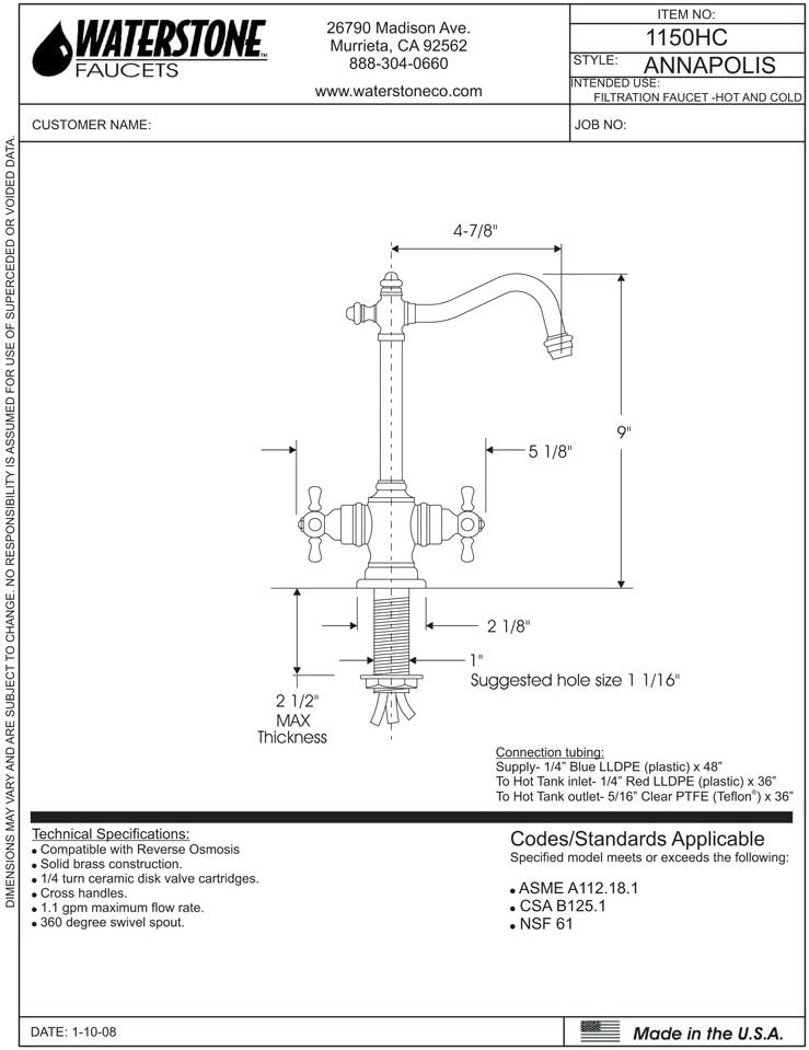 Waterstone 1150HC-PG Annapolis Hot and Cold Filtration Faucet - Cross Handles Polished Gold