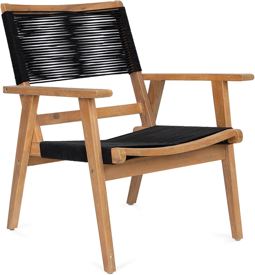 Outdoor Patio Chairs Set of 2 Black Rope Furniture Chairs 2-Person Outdoor Conversation Combination Armchairs for Backyard, Poolside, Garden, Living Room, Porch (Black+Brown-BB)