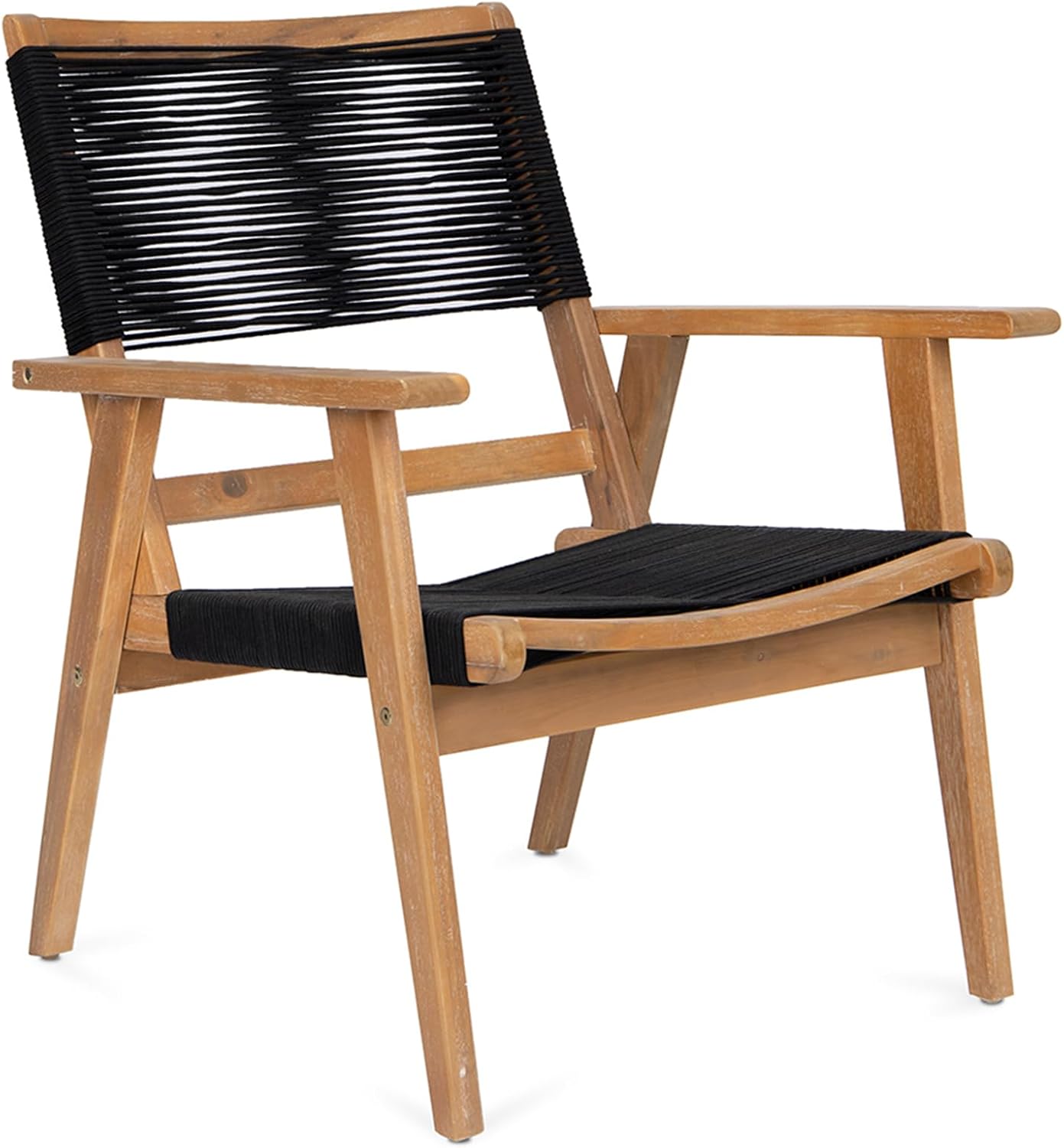 Outdoor Patio Chairs Set of 2 Black Rope Furniture Chairs 2-Person Outdoor Conversation Combination Armchairs for Backyard, Poolside, Garden, Living Room, Porch (Black+Brown-BB)