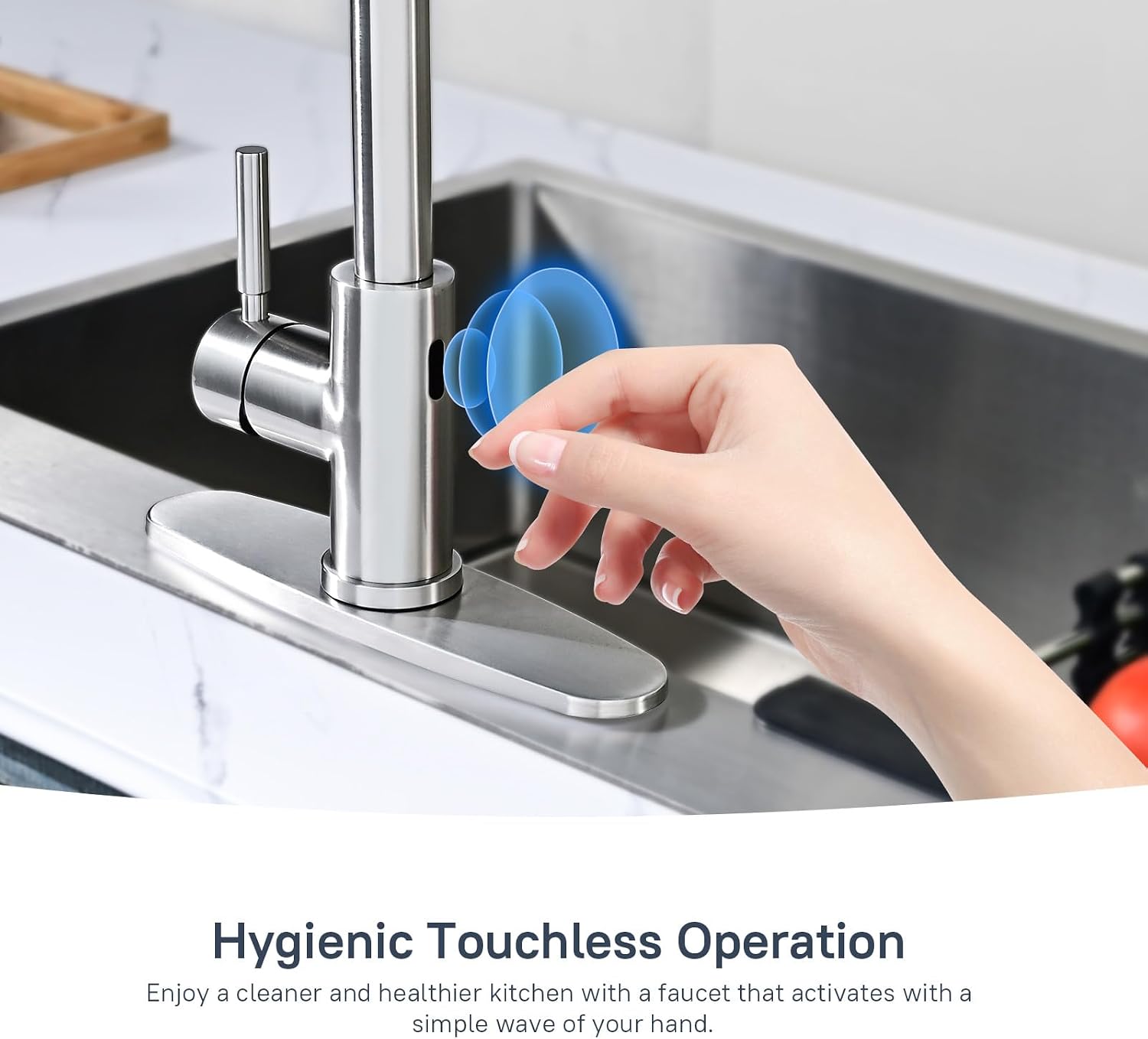 Arofa Touchless Bathroom Faucets, Kitchen Faucet with Pull Down Sprayer, Single Handle Smart Motion Sensor Kitchen Sink Faucet, Stainless Steel Faucet for Kitchen Sink, Brushed Nickel