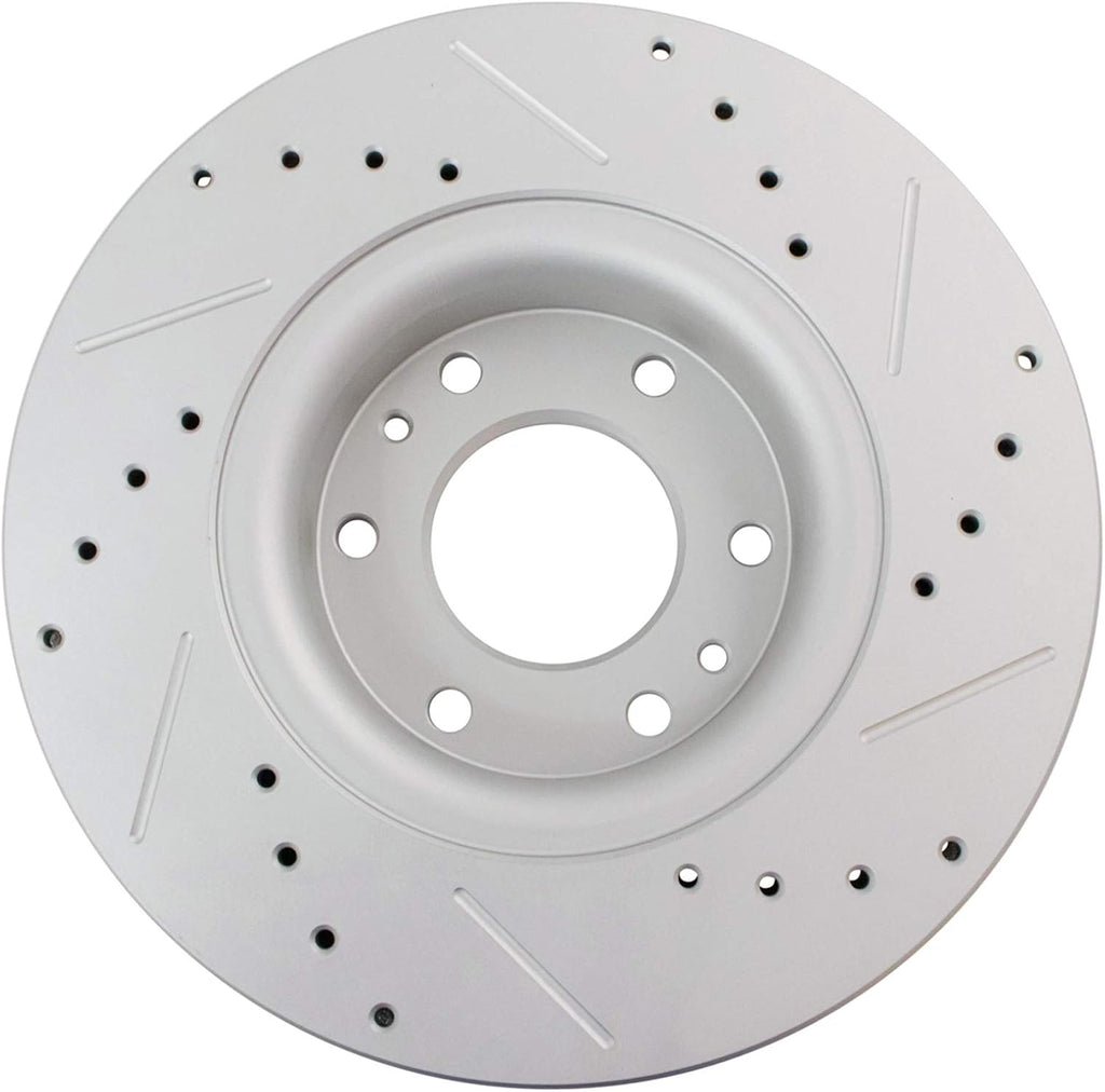 TRQ Performance Front Brake Pad & Rotor Set Ceramic Coated Drilled Solid Rotors Compatible with 02-05 Chevrolet Trailblazer 02-05 GMC Envoy 04-05 Buick Rainier 03-06 Isuzu Ascender 2005 Saab 9-7x