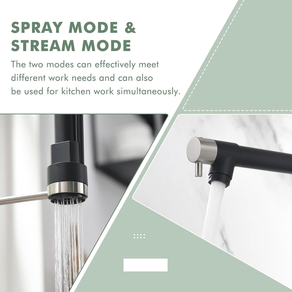 GIMILI Kitchen Faucet with Pull Down Sprayer Brushed Nickel and Matte Black Commercial Kitchen Faucet Double-Headed Single Handle Spring Stainless Steel Kitchen Sink Faucet