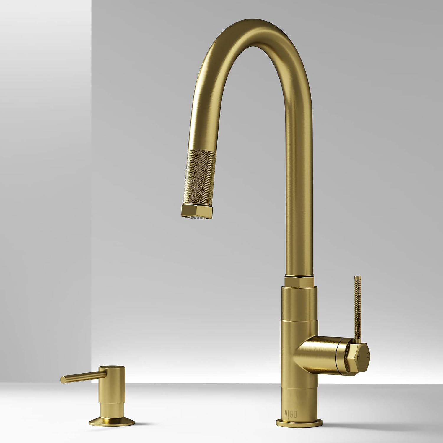 VIGO Hart Arched 18'' H Single Handle Pull-Down Spout Kitchen Faucet in Matte Brushed Gold-VG02035MG