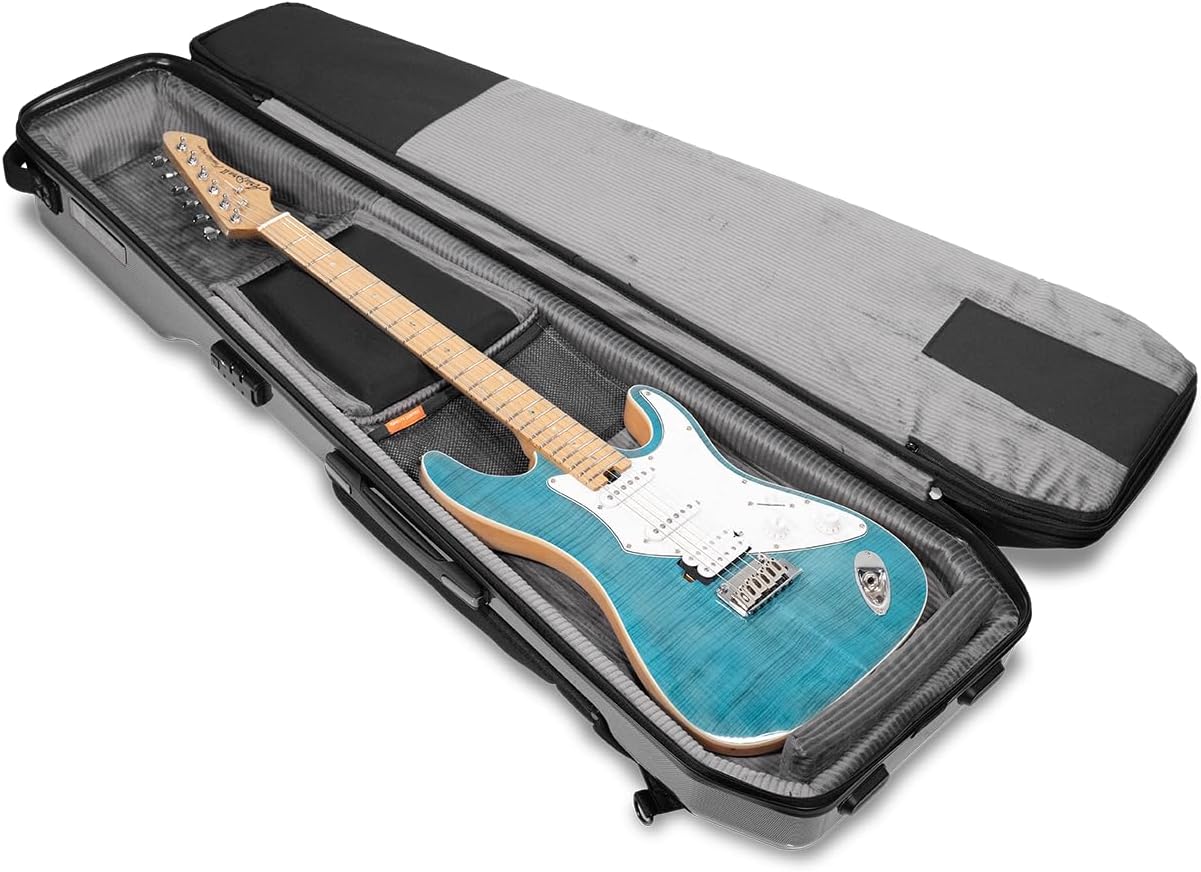 Gruv Gear Electric Guitar Case Hard, Patented Electric Guitar Gig Bag with Adjustable Backpack Straps, Easy Rolling Wheels, Travel Approved, Multiple Pockets for Guitar Accessories, Holds 1 Instrument