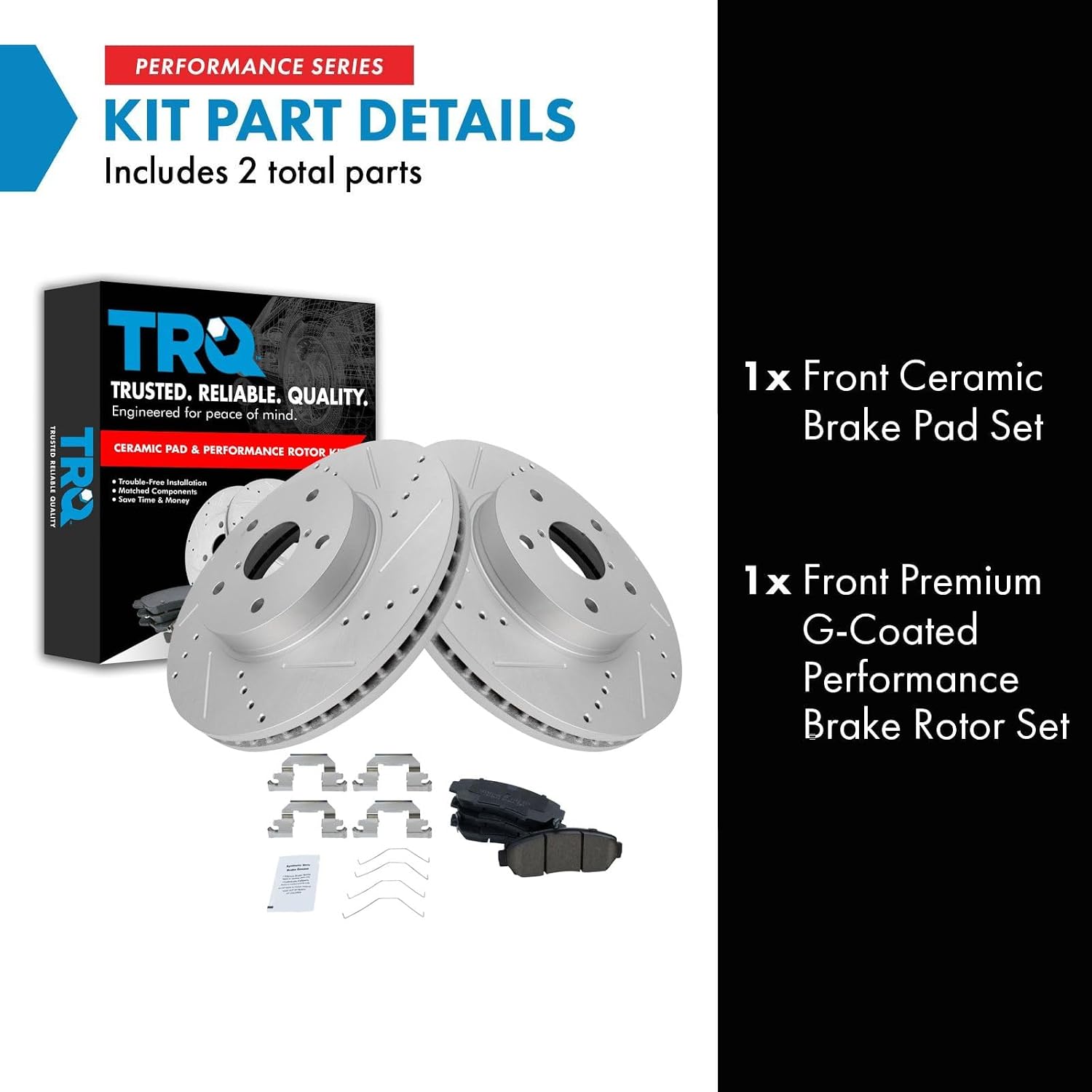 TRQ Performance Front Brake Pad and Rotor Set Ceramic G Coated Slotted Drilled Rotors Compatible with 2016-2019 Subaru Legacy