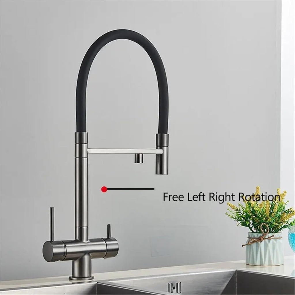 Kitchen Purified Faucets Dual Handle Cold Hot Water Mixer Crane Tap Filter Water Modern Tap(Brushed Gold)
