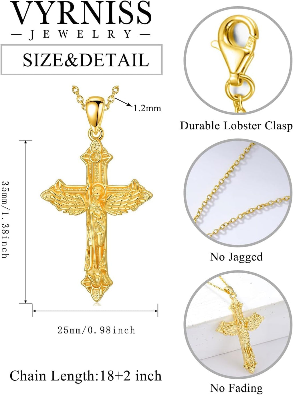 18K Gold Cross Pendant for Women Gold Cross Necklace 18K Gold Jewelry Religious Gift