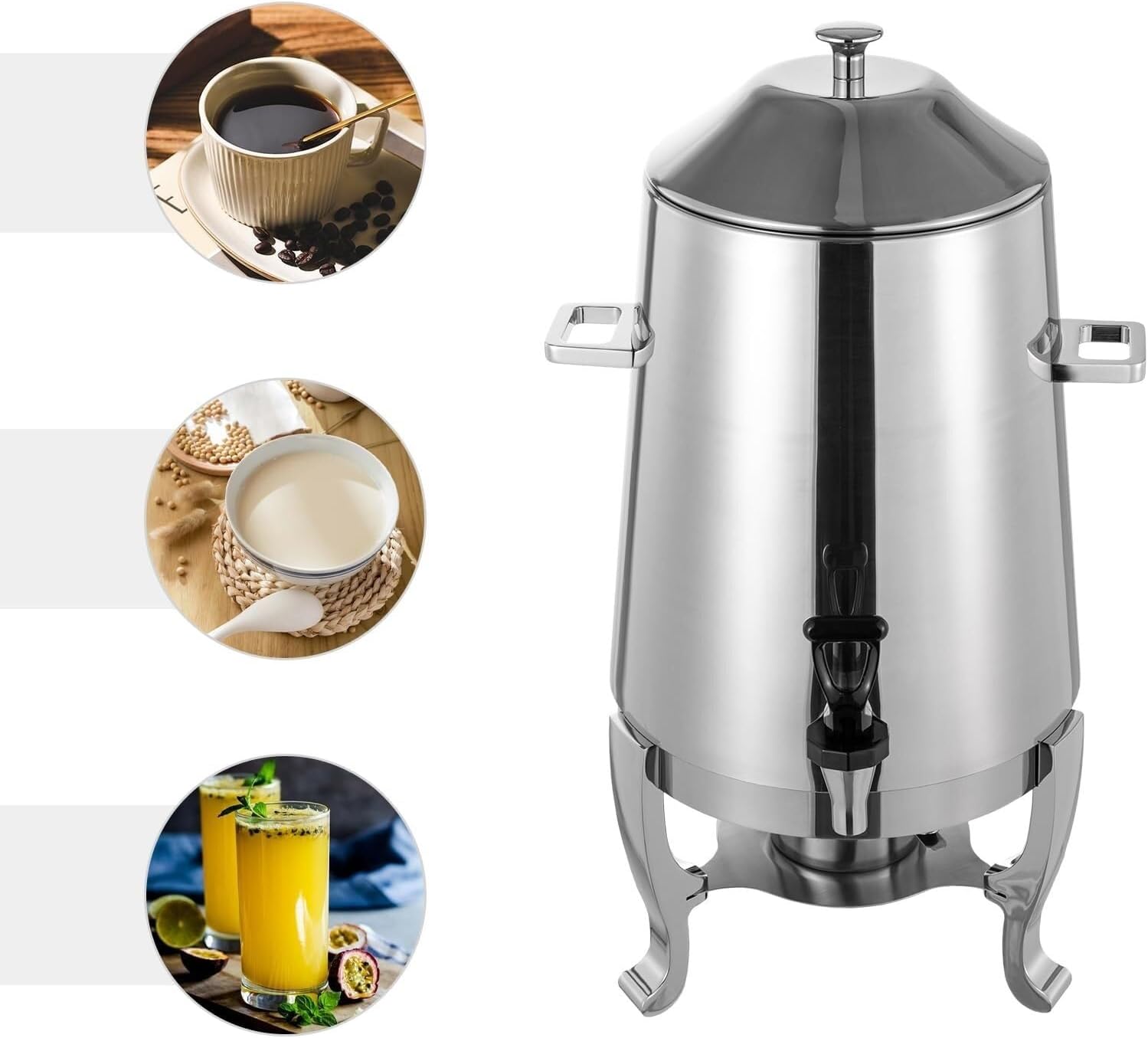 3.4 Gallon Stainless Steel Coffee Urn with Continuous Heating Faucet Hot Beverage Dispenser for Tea Water Parties Buffet Catering(Fuel Silver)