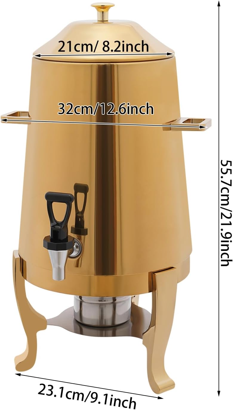 3.4 Gallon/13l Beverage Dispenser For Coffee Tea Hot Water,Coffee Urn With Fuel Holder,Hot Drink Dispenser With Stand,Coffee Dispenser With Fuel Holder And Practical Faucet For Hotels,Banquets(Gold)