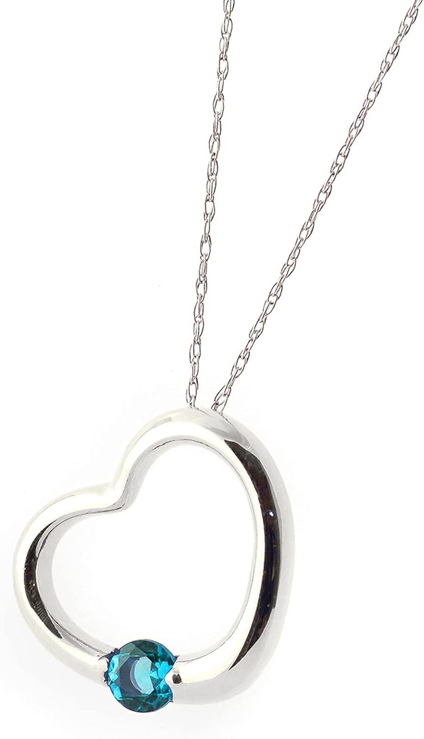 Galaxy Gold GG 14K Gold Open Heart with Genuine Blue Topaz Pendant Necklace