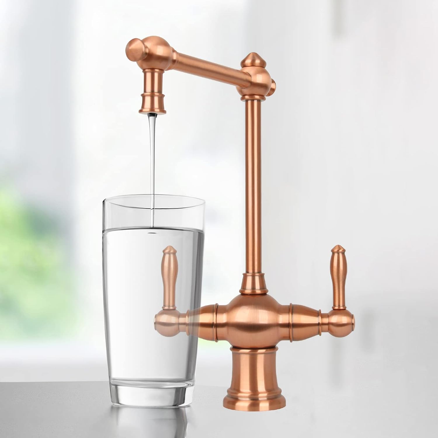 Two-Handles Copper Drinking Water Filter Faucet, Dual Lever Hot and Cold Water Faucet for Instant Hot Water Tank Dispenser & Filtration System