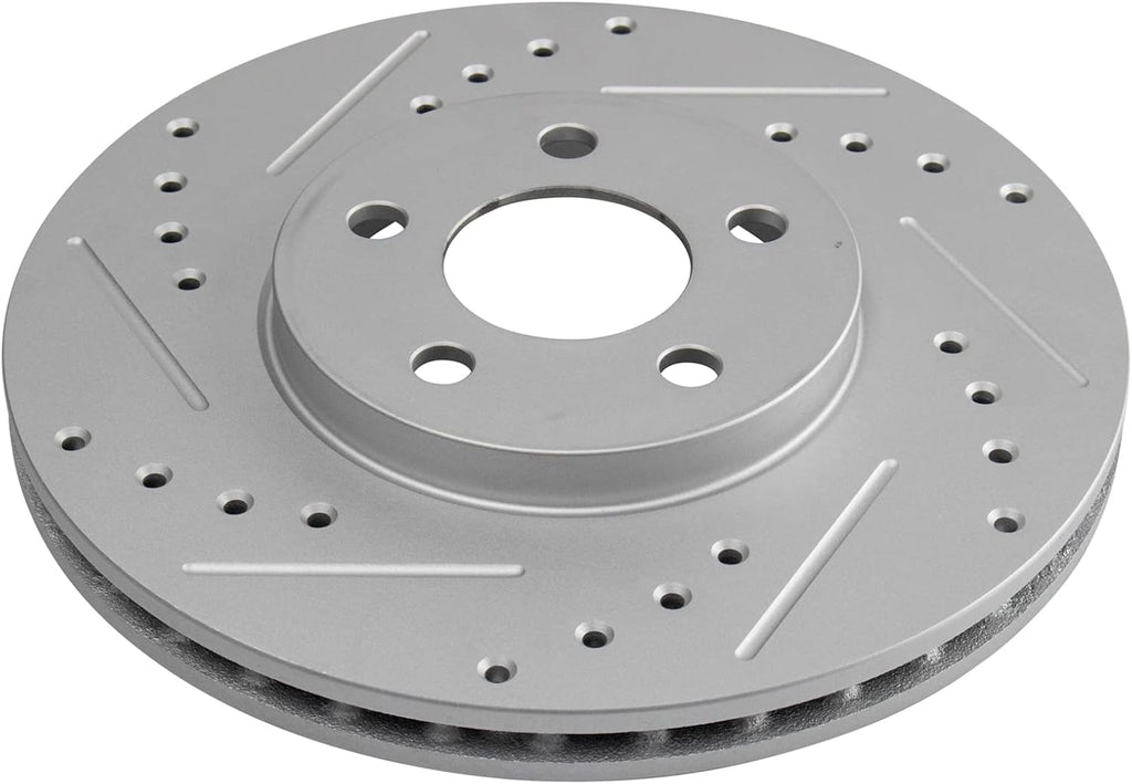 TRQ Performance Front Brake Pad and Rotor Set Ceramic Coated Drilled Slotted Rotors 11.02 in for 2001-2010 Chrysler PT Cruiser