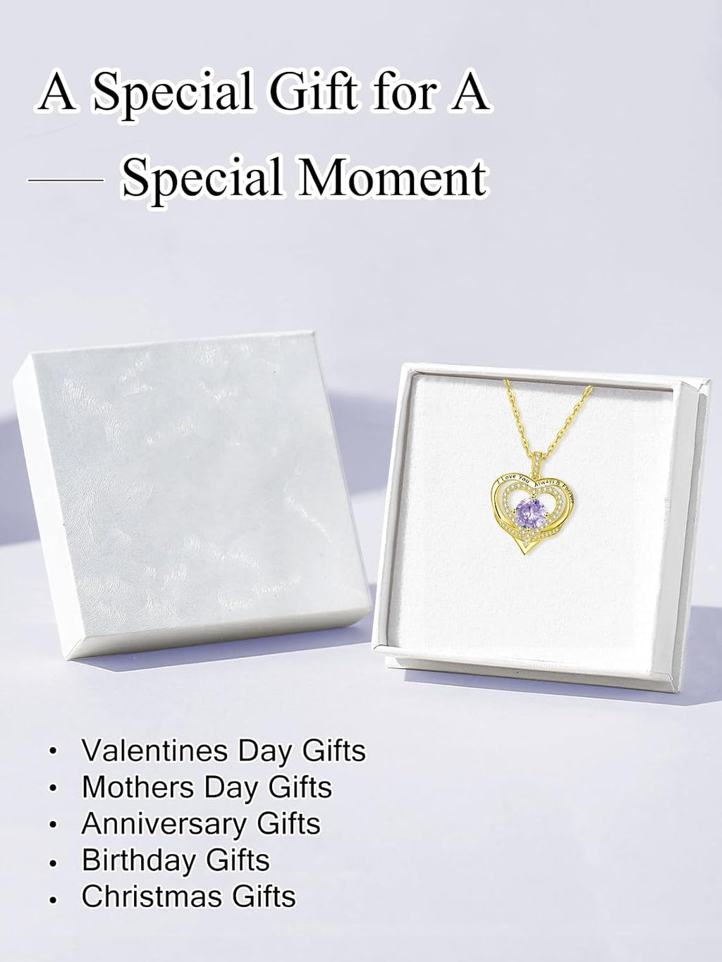 14K Gold Heart Necklaces for Women with Birthstone Pendant ，Double Hearts Necklace Jewelry Gift for Girlfriend Mom Anniversary Birthday Adjustable Chain 18' + 2' 'I Love You Always & Forever