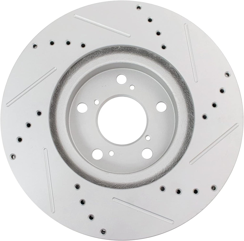 TRQ Performance Front Brake Pad and Rotor Set Ceramic Coated Drilled Slotted Vented Rotors Compatible with 2009-2014 Acura TL