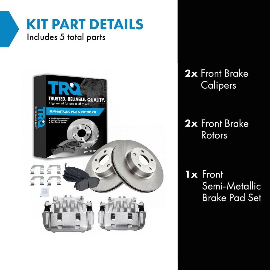 TRQ Front Brake Pad and Rotor Set Semi Metallic Vented Rotors Calipers Compatible with 2005-2006 Saab 9-2X 2002-2010 Subaru Impreza 2003-2005 Legacy