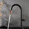 Modern Kitchen Faucet Pull Out 2 Mode Outlet Water Spray Deck Mounted Hot and Cold Water Sink Mixer Tap(White-Gold)