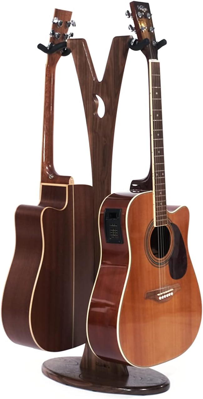 Ruach GS-1 Dual Acoustic and Electric Wooden Guitar Stand - Walnut