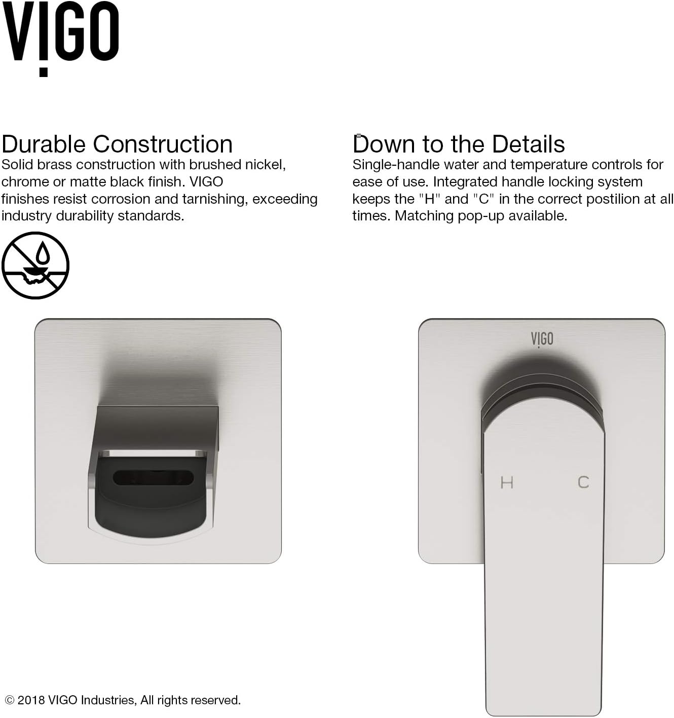 VIGO Atticus Waterfall Single-Handle Two-Hole Wall Mount Bathroom Sink Faucet, Brushed Nickel, Modern Design, Solid Brass, 1.2 GPM WaterSense & Ceramic Disc Valve, Corrosion-Resistant