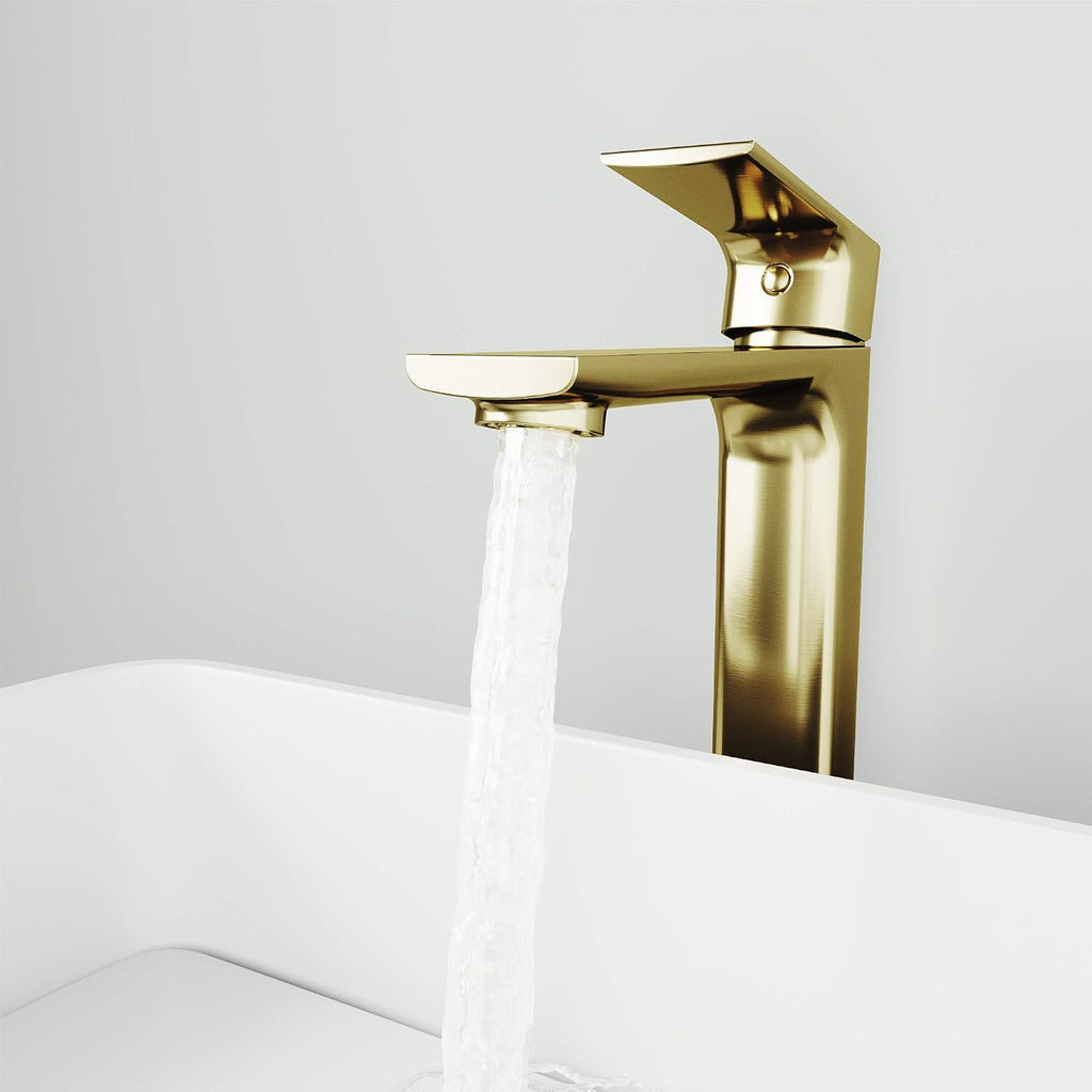 VIGO Norfolk Single-Handle Single-Hole Mount Vessel Bathroom Sink Faucet, 11-Inch, Matte Brushed Gold, Modern Design, Solid Brass, 1.2 GPM WaterSense & Ceramic Disc Valve, Corrosion-Resistant