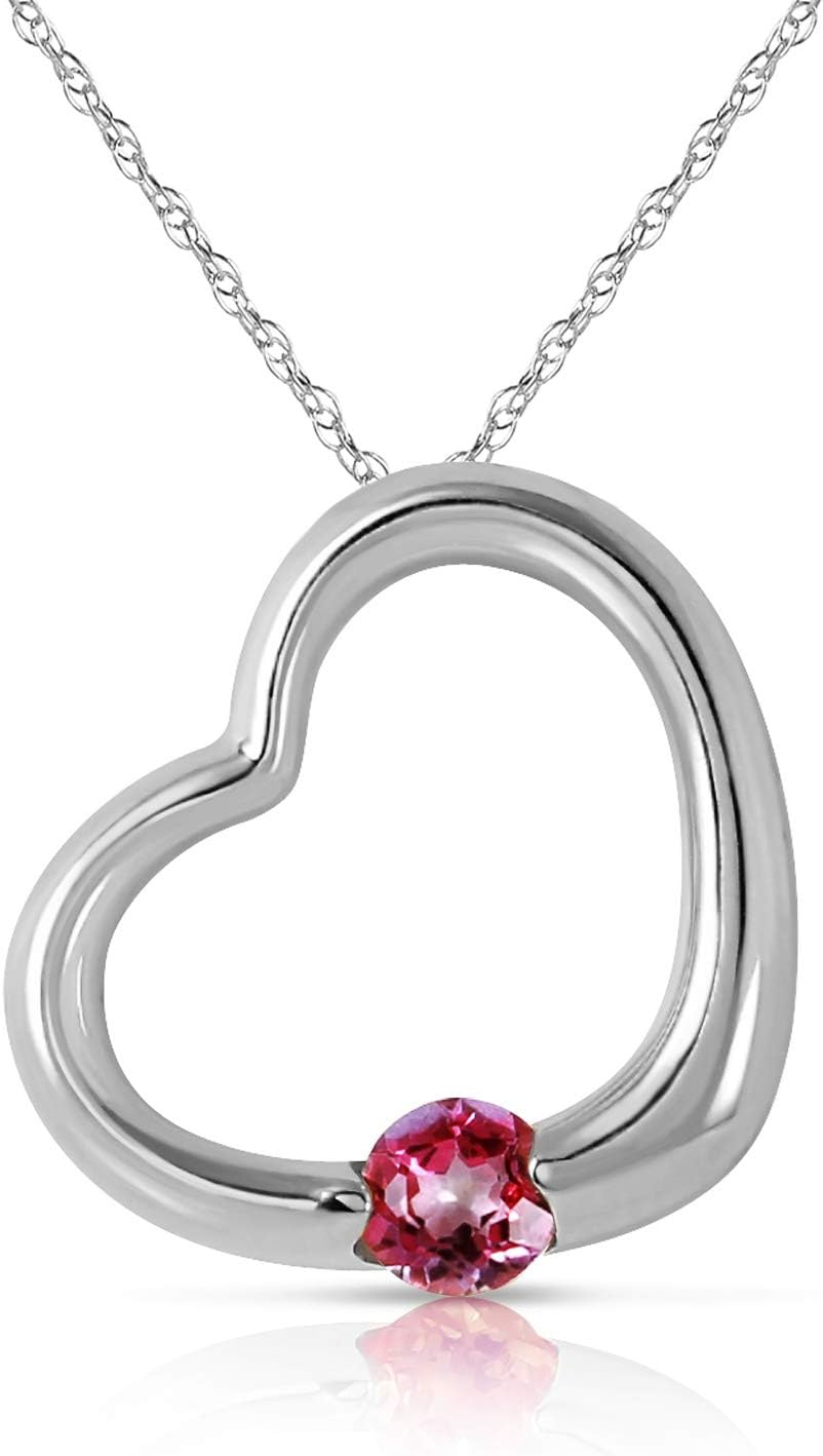Galaxy Gold GG 14k Yellow, White, Rose Gold Open Heart with Genuine Pink Topaz Pendant Necklace