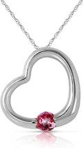 Galaxy Gold GG 14k Yellow, White, Rose Gold Open Heart with Genuine Pink Topaz Pendant Necklace