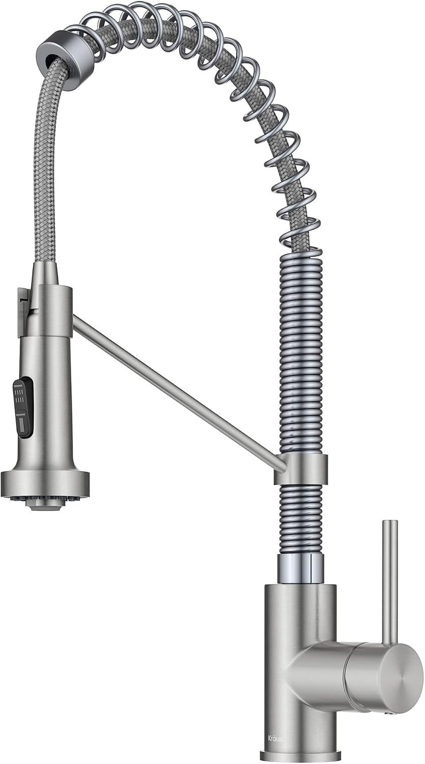 KRAUS Bolden 2-Function Single Handle Pull Down Kitchen Faucet, Commercial Style Stainless Steel/Chrome, KPF-1610SSCH
