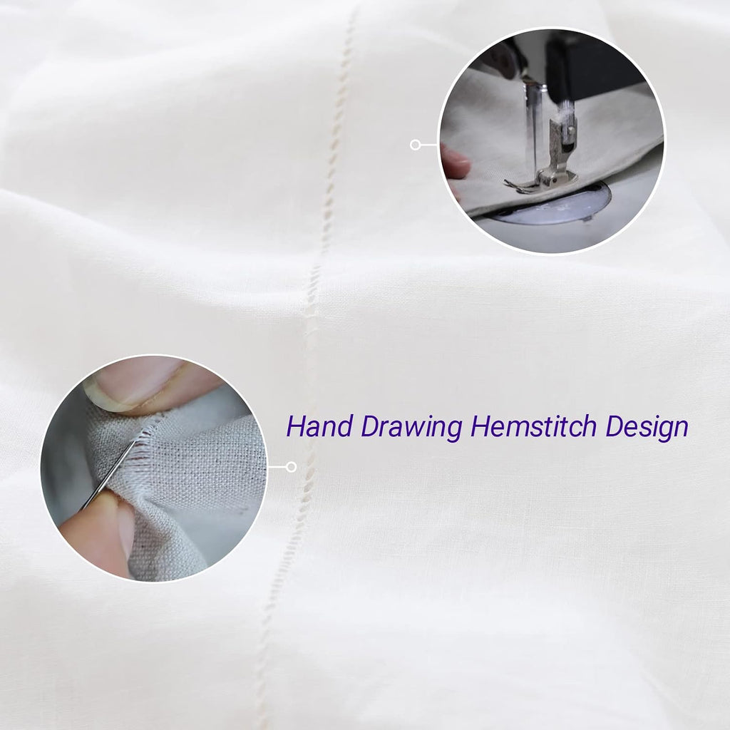 Simple&Opulence 100% French Linen Sheet Set Handmade Hemstitch-4 Pcs Natural Flax Farmhouse Bed Sheets(1 Flat Sheet 1 Fitted Sheet 2 Pillowcases)-Solid Color Soft Breathable Bedding-White, Queen